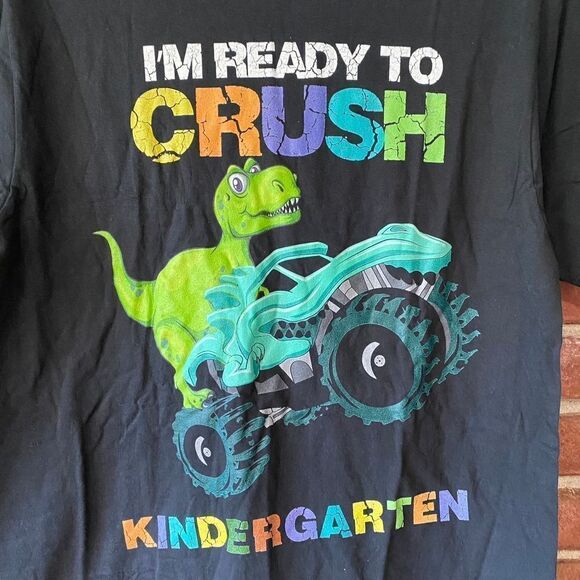Ready to Crush Kindergarten Dinosaur Monster Truck Tee Black Medium - Picture 2 of 6
